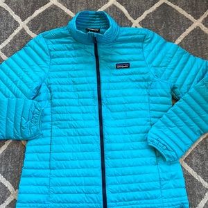 Women’s Patagonia goose down shirt jacket blue size large L puff coat